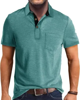 Mens Polo Shirts Casual Fashion T-Shirts Short Sleeve Button Up Golf Shirts Tops with Pocket