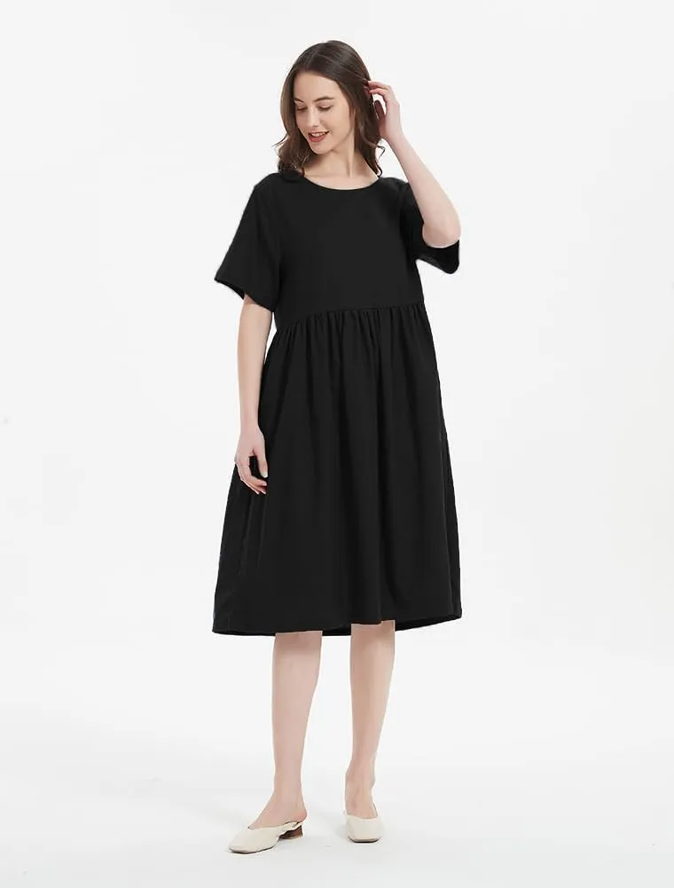 Minibee Women's Linen Tunic Summer Dress Casual Midi Dresses with Pockets