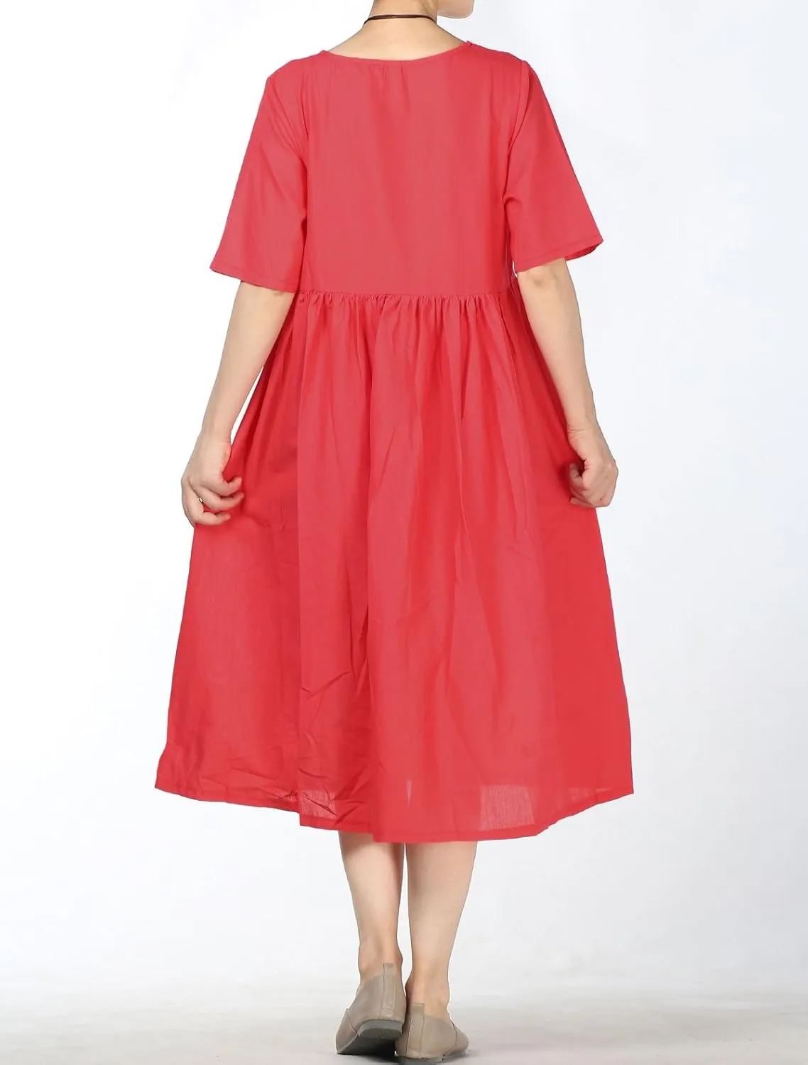 Minibee Women's Linen Tunic Summer Dress Casual Midi Dresses with Pockets