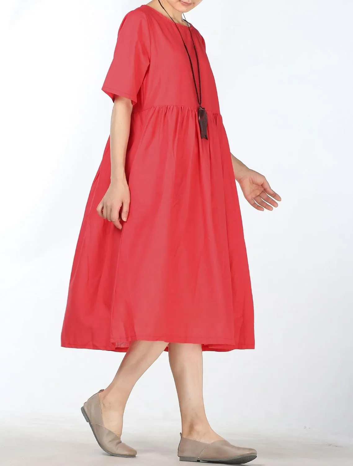 Minibee Women's Linen Tunic Summer Dress Casual Midi Dresses with Pockets