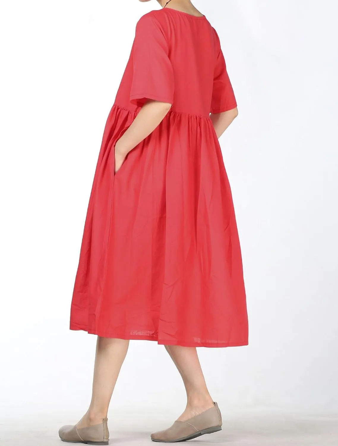 Minibee Women's Linen Tunic Summer Dress Casual Midi Dresses with Pockets