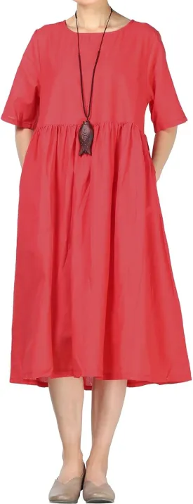 Minibee Women's Linen Tunic Summer Dress Casual Midi Dresses with Pockets Minibee Women's Linen Tunic Summer Dress Casual Midi Dresses with Pockets