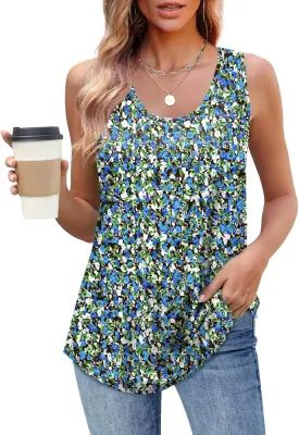 OFEEFAN Womens Tank Tops Loose Fit Scoop Neck Casual Summer Tops Curvy Hem