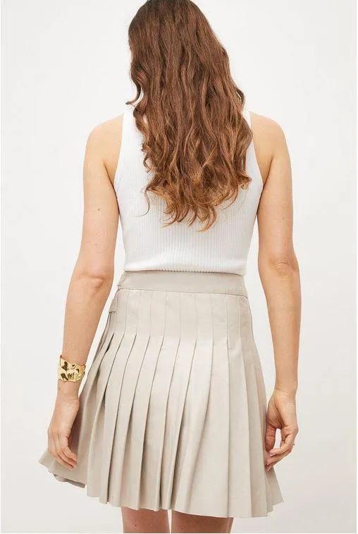 Off White Buckle Leather Kilt Skirt For Women
