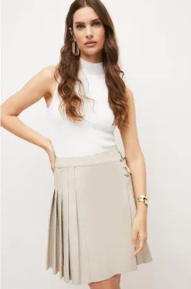Off White Buckle Leather Kilt Skirt For Women