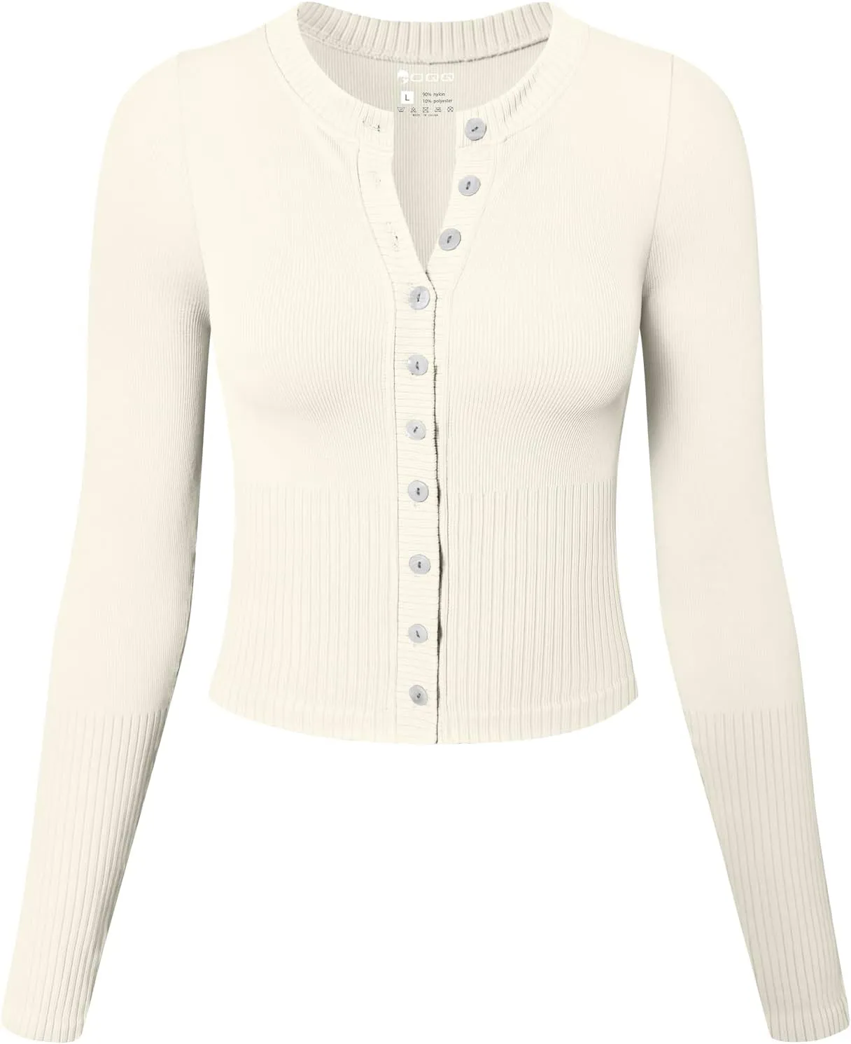 OQQ Womens Long Sleeve Shirts Crew Neck Button Knit Stretch Casual Basic Tops Fitted Tee Shirts