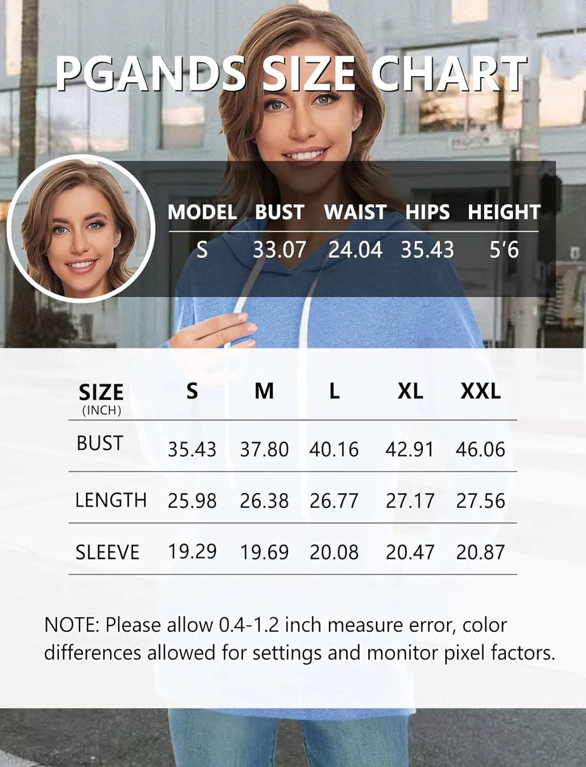 PGANDS Women's Long Sleeve Drawstring Hoodies Sweatshirt Casual Loose Lightweight Pullover Tops with Pocket