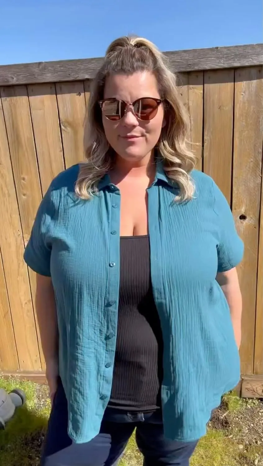 RITERA Womens Plus Size Tops Button Down Roll-Up Cuffed Short Sleeve Casual Shirts Collared Summer Lightweight Blouse XL-5XL