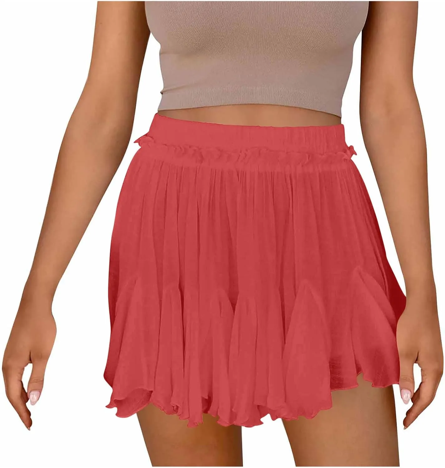 TANGNADE Women Flowy Skirt Summer Dressy Casual Boho Ruffle Mini Skirts Pleated High Waist Cute Skorts Trendy Clothes
