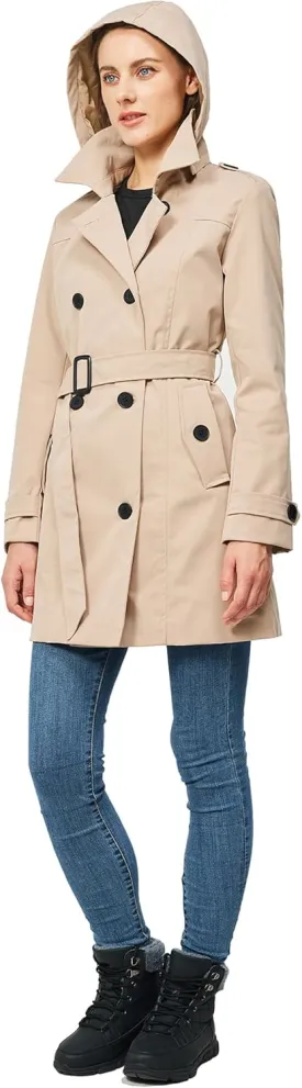 TRATENBY Women's Trench Coat Long Double Breasted Peacoat for Outerwear Trench Knee Length