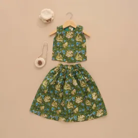 Tropical Bloom - Green & Floral Skirt and Top Set