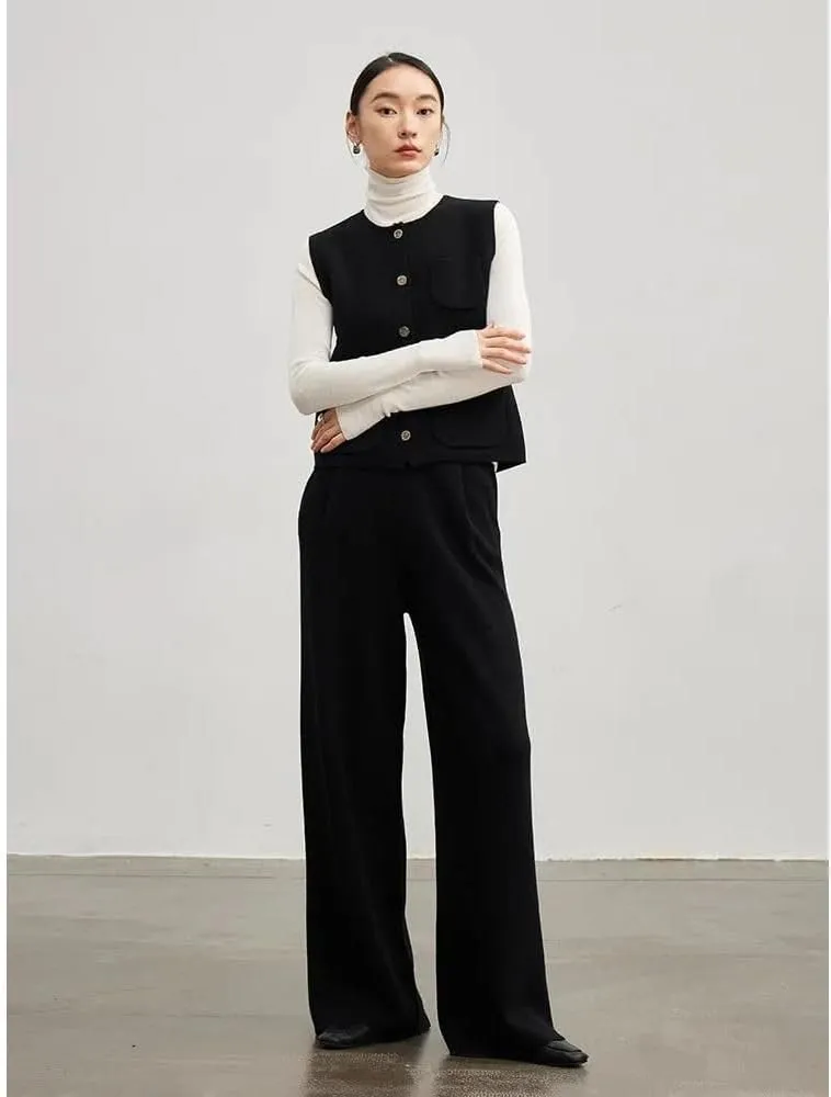 Wide Leg Wool-Blend Winter Trousers for Women