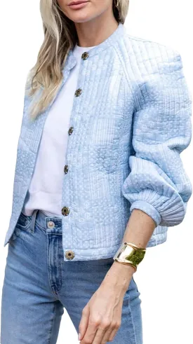 Women's Floral Printed Quilted Jacket Long Sleeve Button Down Lightweight Padded Jacket Fall Winter Casual Outerwear