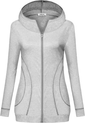 Womens Long Sleeve Zip Up Hoodies Workout Casual Sports Yoga Running Athletic Jackets