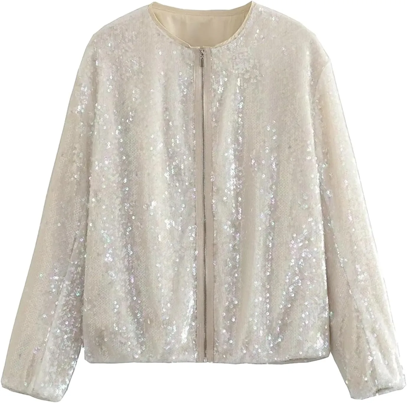 Women's Sequin Jackets Long Sleeve 2024 Winter Baseball Coats Full Zip Sweatshirts Trendy Elegant Party Outwear Tops