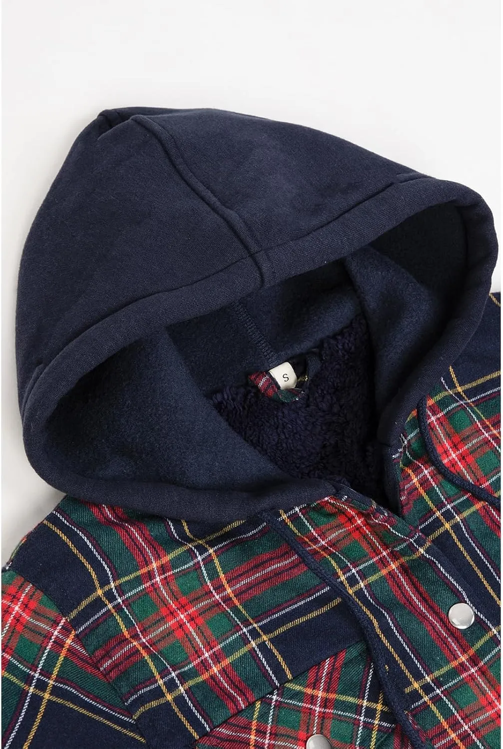 ZENTHACE Women's Flannel Shirt Jacket with Hood,Sherpa Lined Plaid Shacket Jackets,Snap Button Front