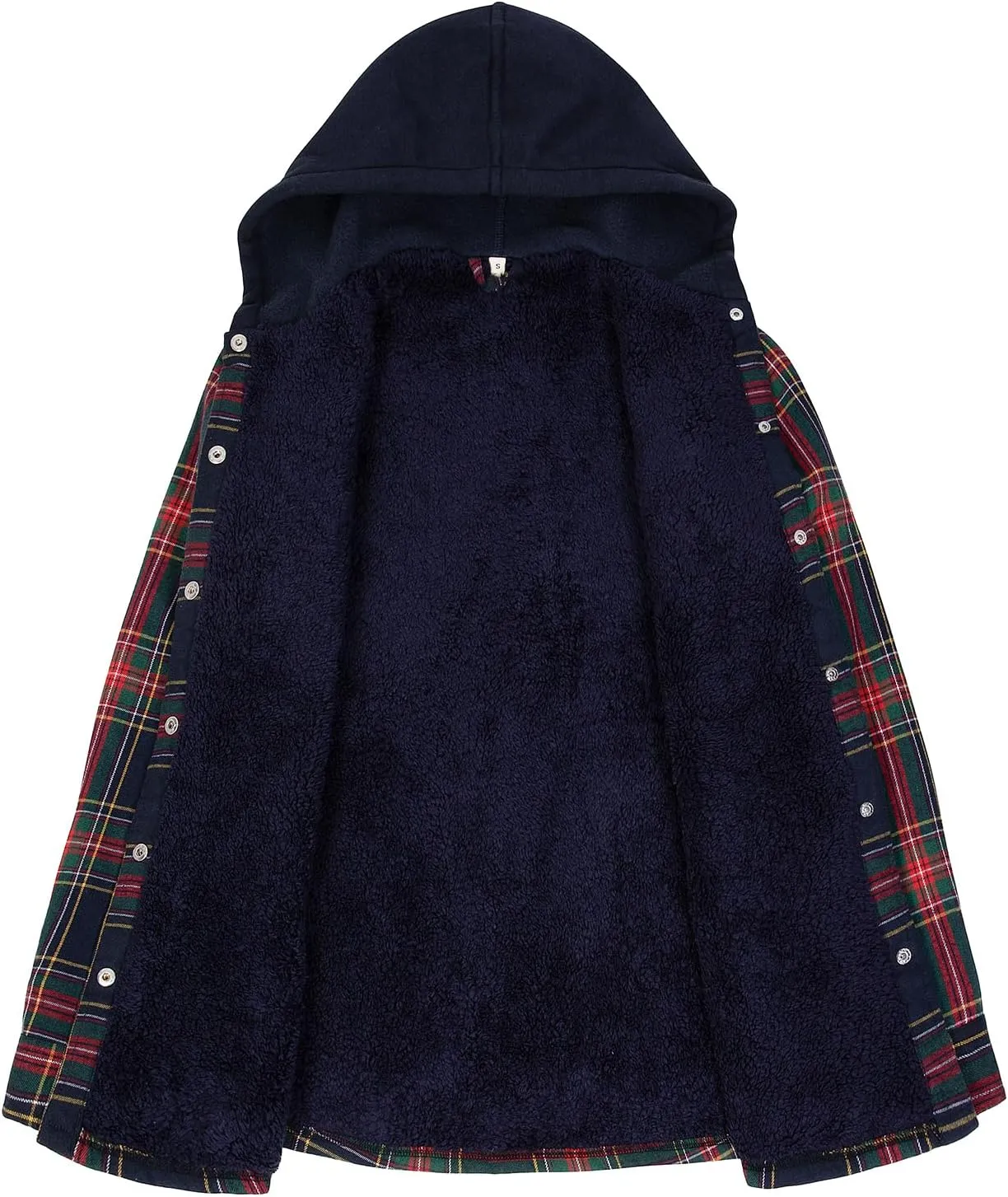 ZENTHACE Women's Flannel Shirt Jacket with Hood,Sherpa Lined Plaid Shacket Jackets,Snap Button Front