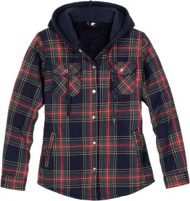 ZENTHACE Women's Flannel Shirt Jacket with Hood,Sherpa Lined Plaid Shacket Jackets,Snap Button Front